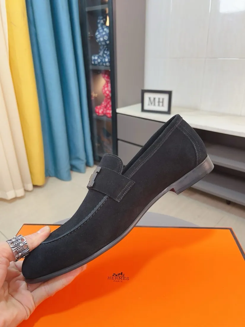Men's shoes 💰560🌹🌹Niuli "HERMES" Hermès business leather shoes, original factory configuration, original imported cowhide upper + luxury hardware logo + fully imported original customized cowhide lining, sole: rubber wear-resistant outsole, difficult craftsmanship, original factory follow-up goods, 🔍🔍high quality code number: 38-44 45 can be customized